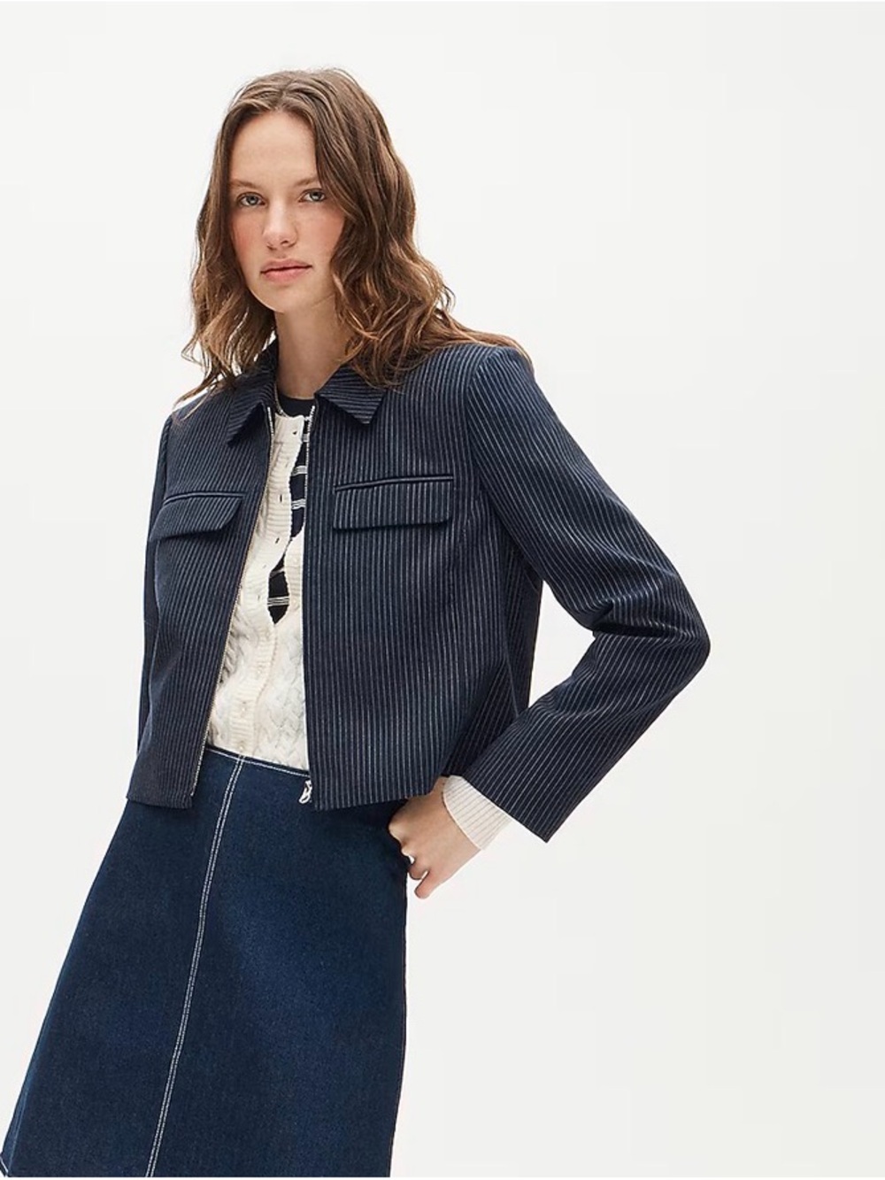 Jcrew Navy Pinstripe Italian Wool blend Cropped Jacket, NWT, size 4